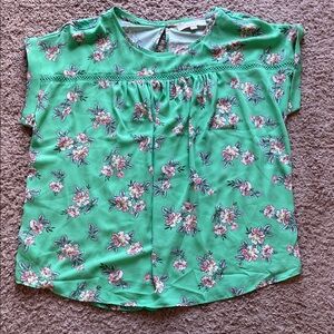 LOFT Green Floral Short Sleeve Blouse